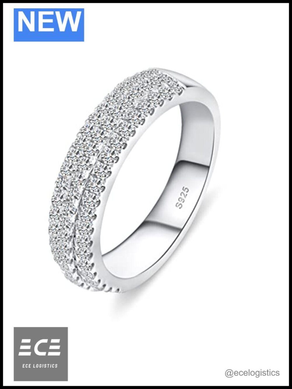 Moissanite Half Eternity Wedding Band S925 Sterling Silver 18K White Gold Plated